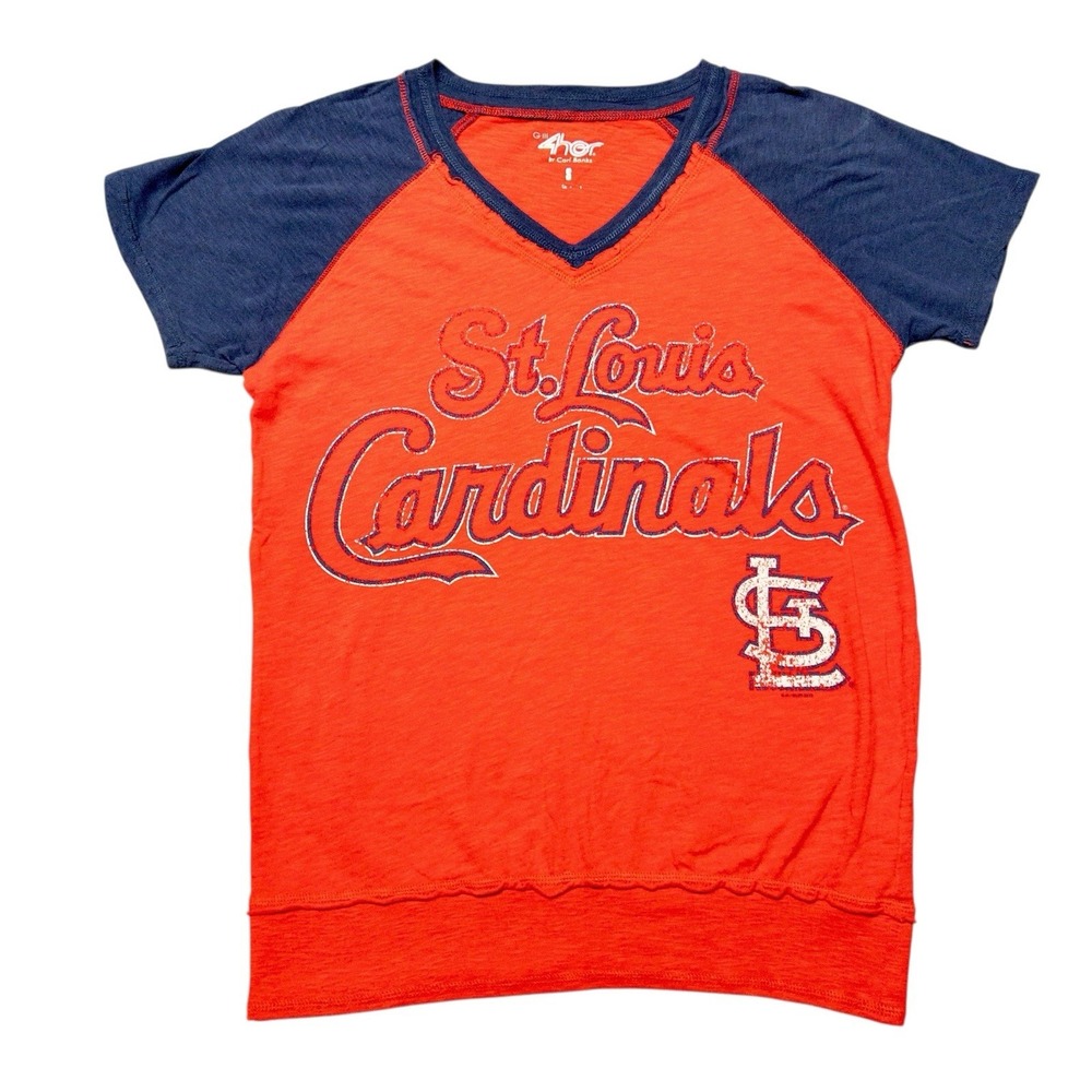 MLB Saint Louis Cardinals Curvy Vintage Raglan Sleeve‎ T Shirt Womens Small